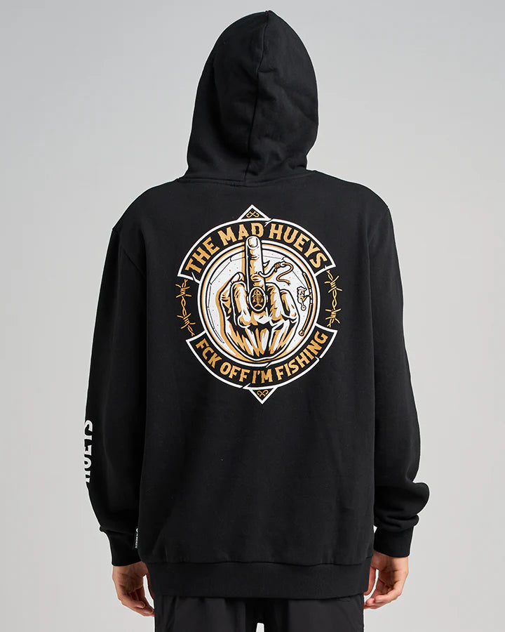 THE MAD HUEYS FK OFF FISH ON HOODED PULLOVER BLACK