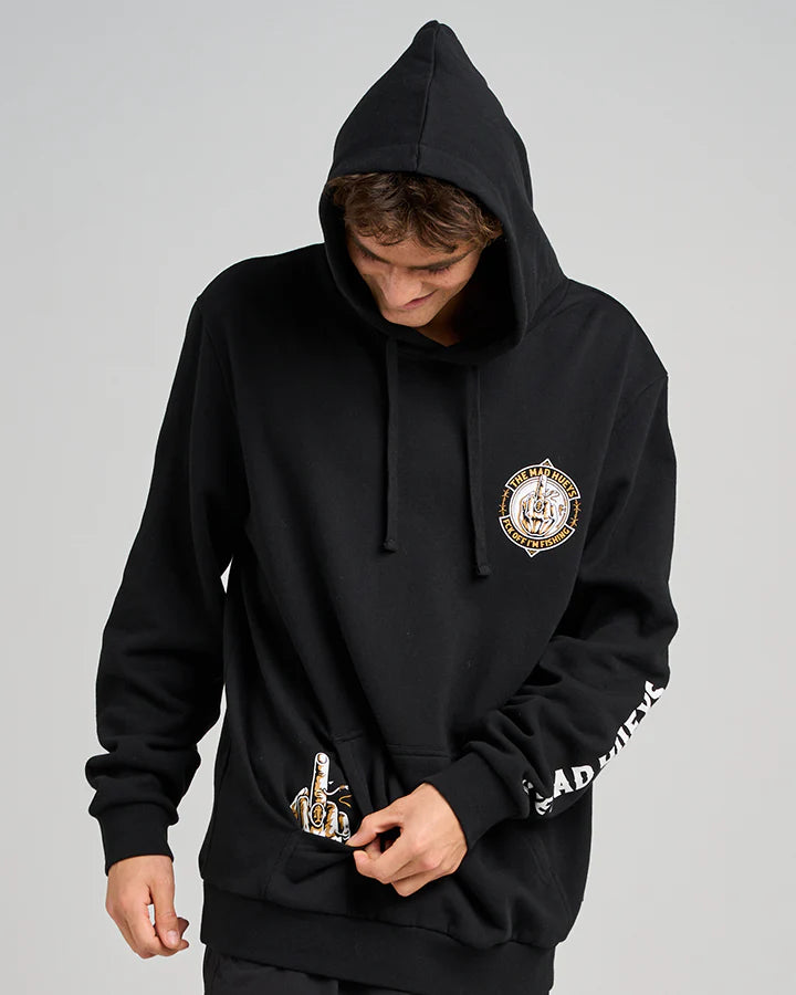 THE MAD HUEYS FK OFF FISH ON HOODED PULLOVER BLACK
