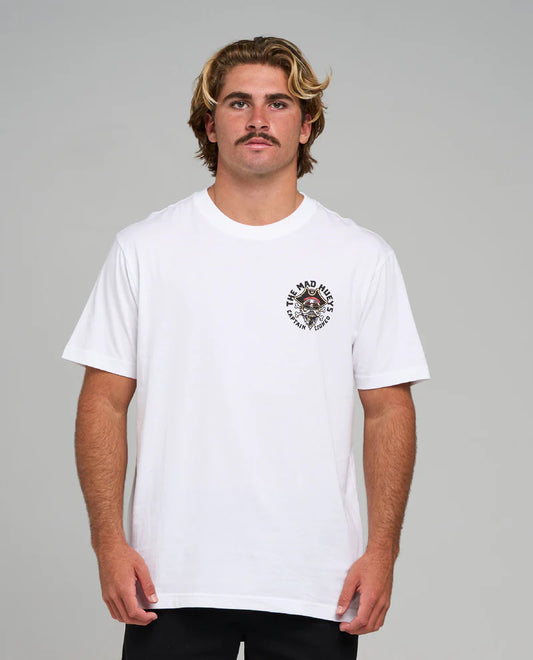 The Mad Hueys Stumbling Captain Cooked Short Sleeve Tee | White
