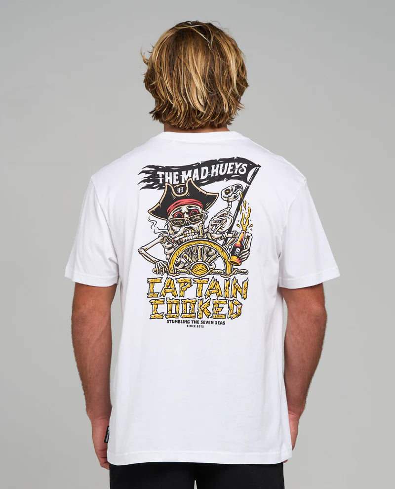 The Mad Hueys Stumbling Captain Cooked Short Sleeve Tee | White