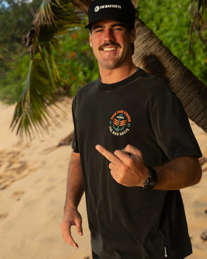 The Mad Hueys Earn Stripes Short Sleeve Tee | Washed Black