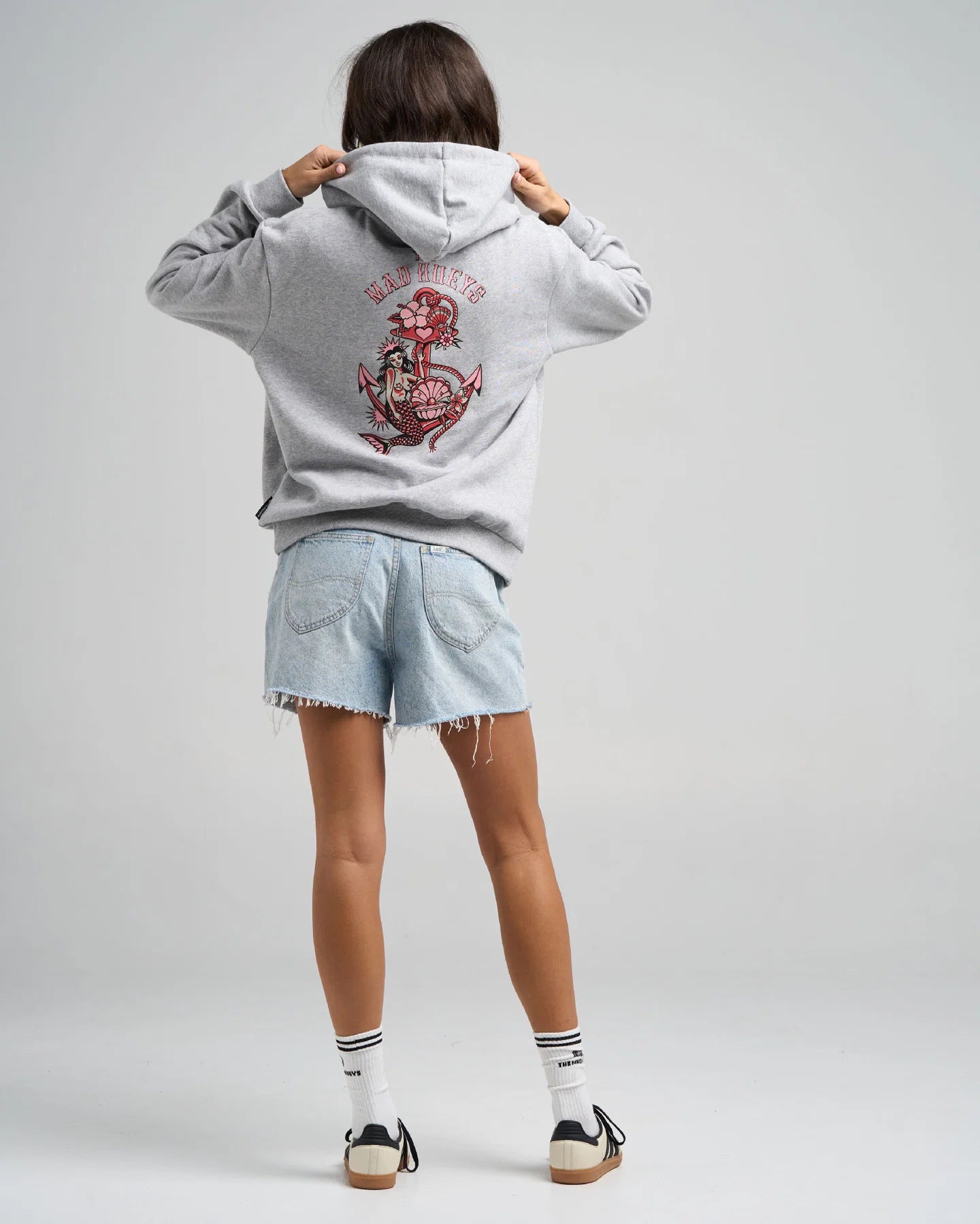 The Mad Hueys Mermaid Anchor Hooded Pullover | Grey Marle