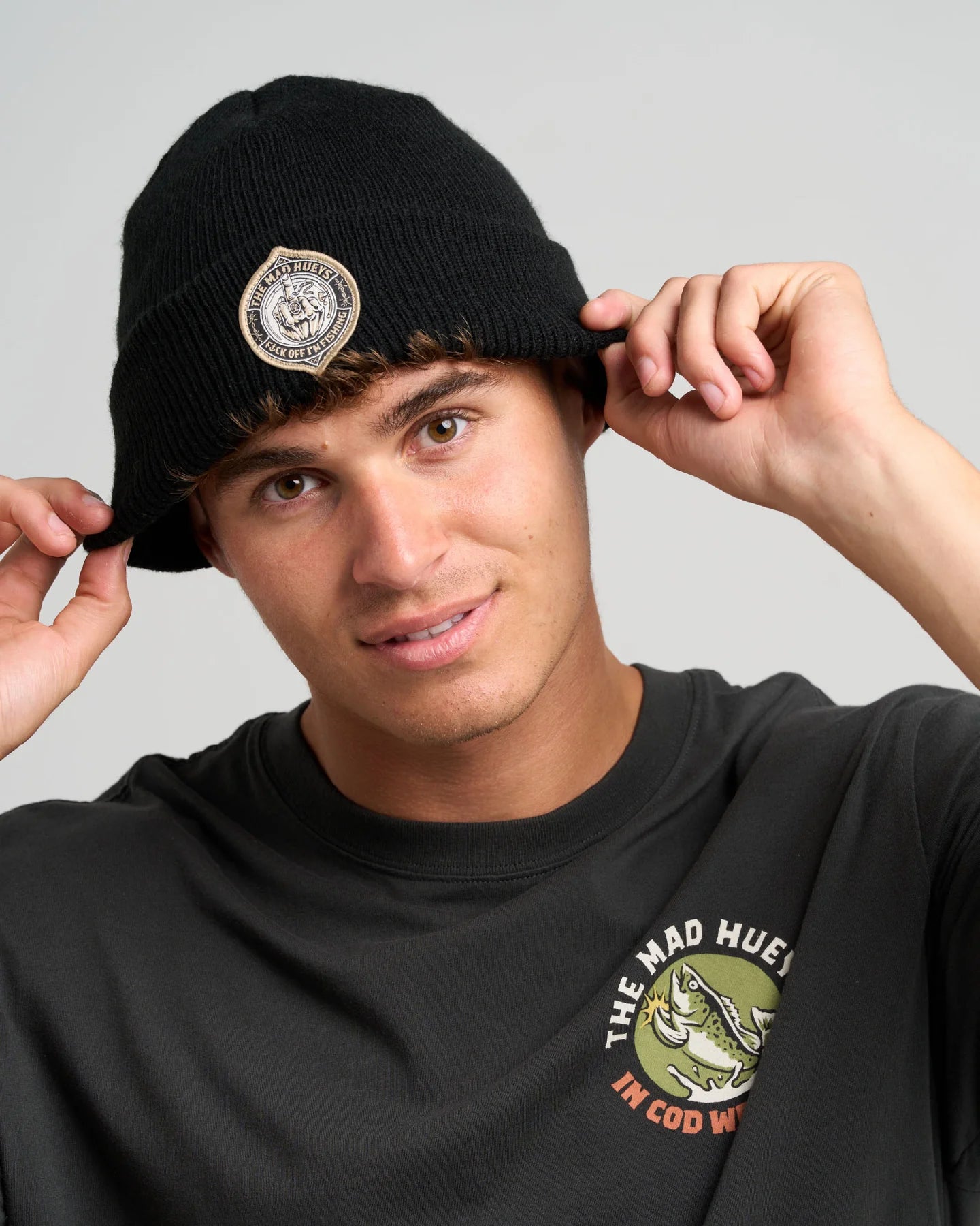 The Mad Hueys Fk Off Fish Straight Beanie | Black