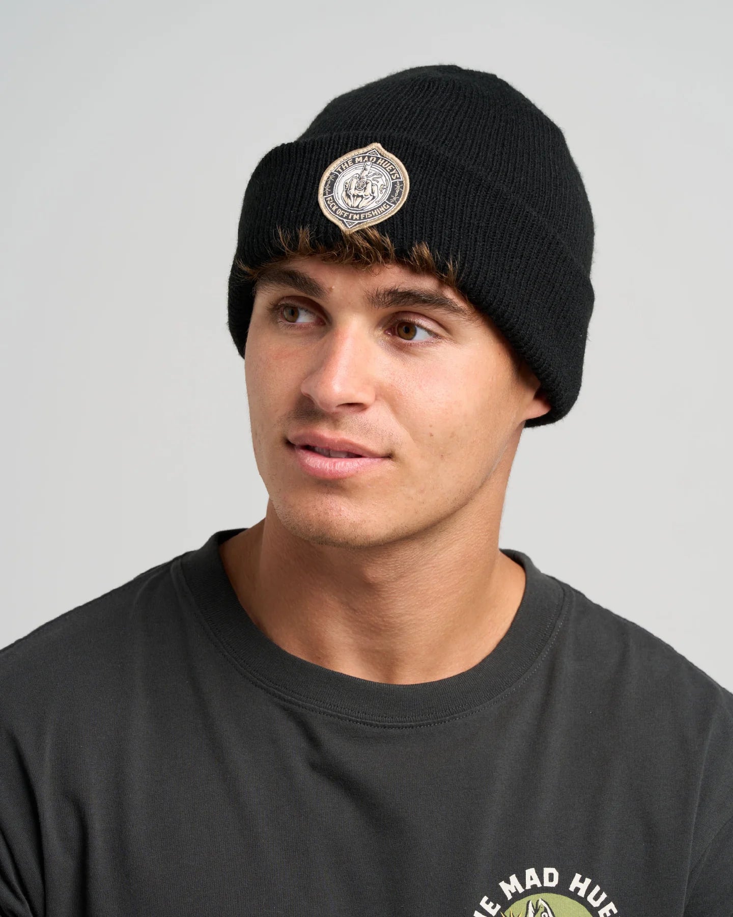 The Mad Hueys Fk Off Fish Straight Beanie | Black