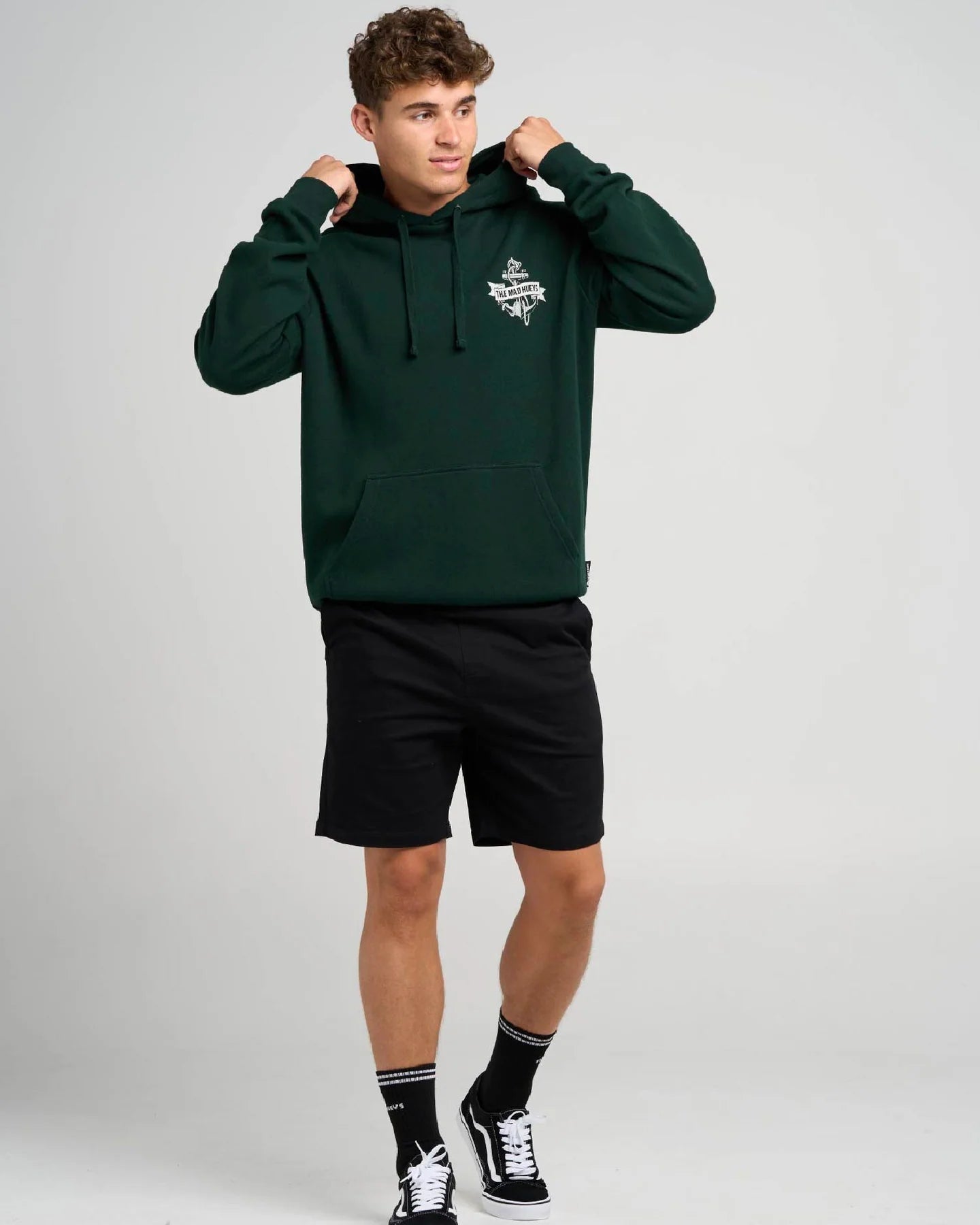 The Mad Hueys Flame Anchor Hooded Pullover | Pine Green