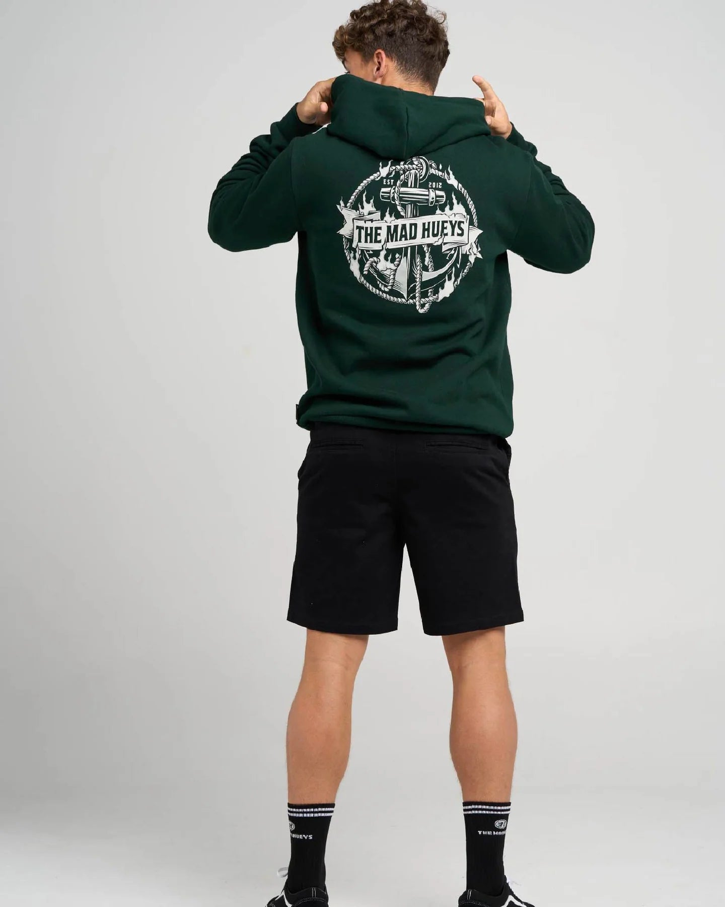The Mad Hueys Flame Anchor Hooded Pullover | Pine Green