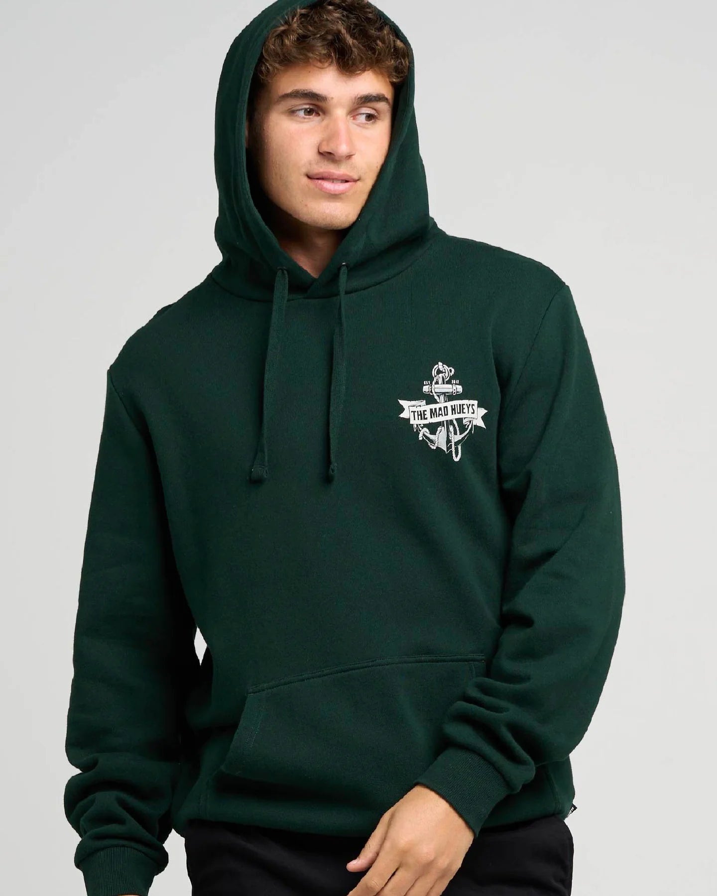 The Mad Hueys Flame Anchor Hooded Pullover | Pine Green