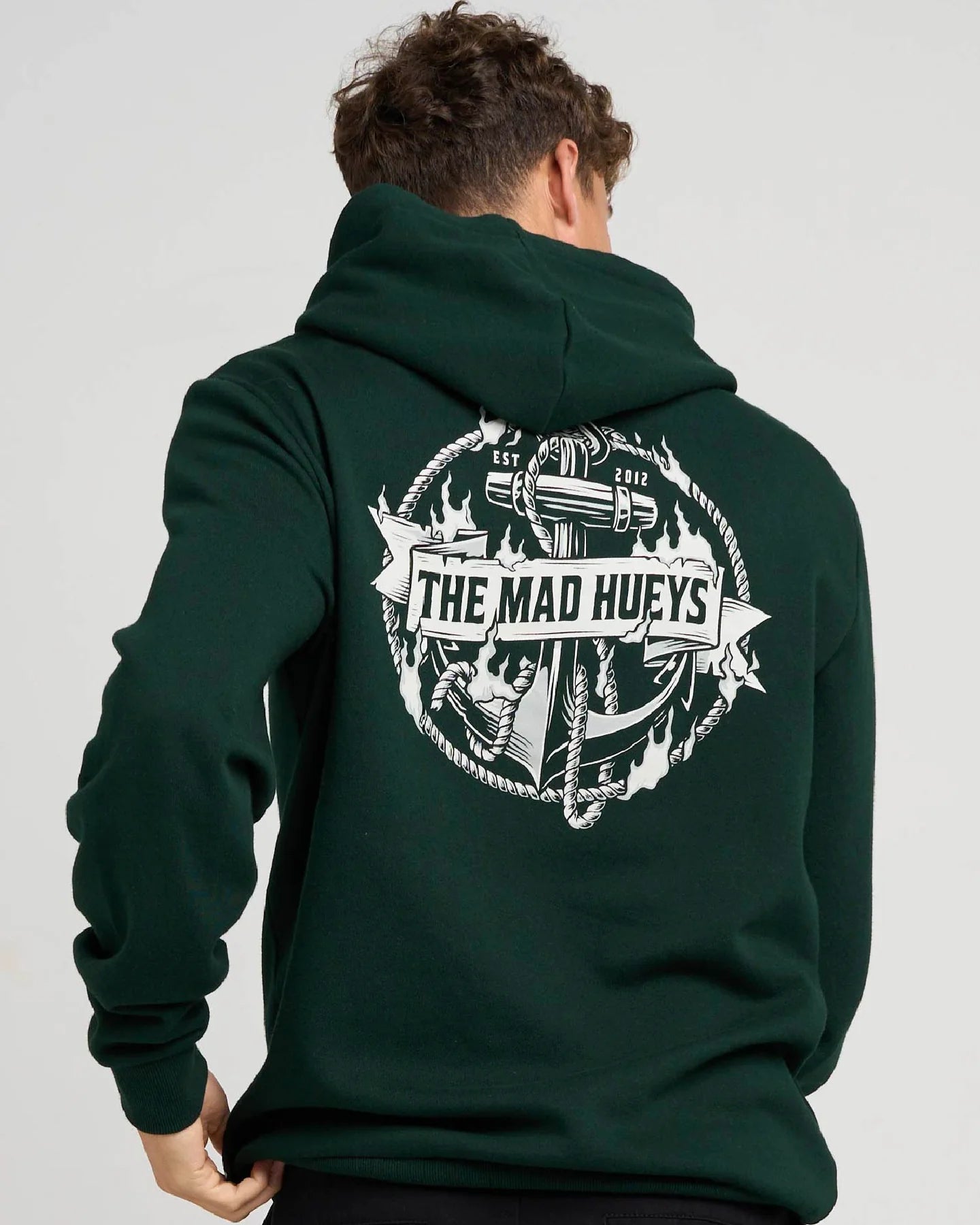 The Mad Hueys Flame Anchor Hooded Pullover | Pine Green