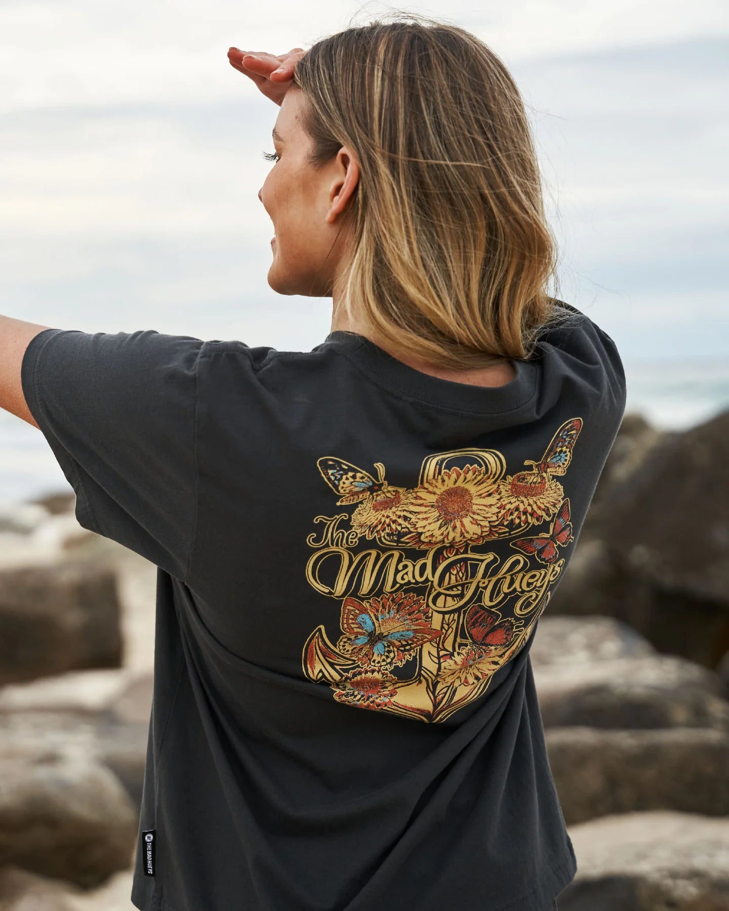 The Mad Hueys Butterfly Anchor Womens Short Sleeve Tee | Vintage Black