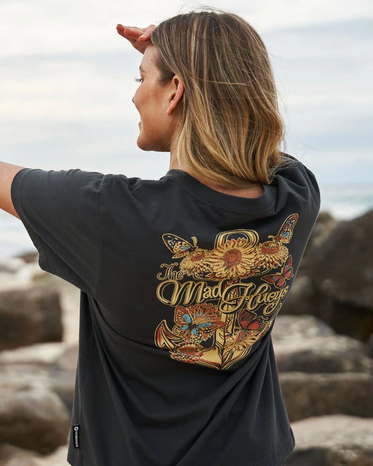 The Mad Hueys Butterfly Anchor Womens Short Sleeve Tee | Vintage Black