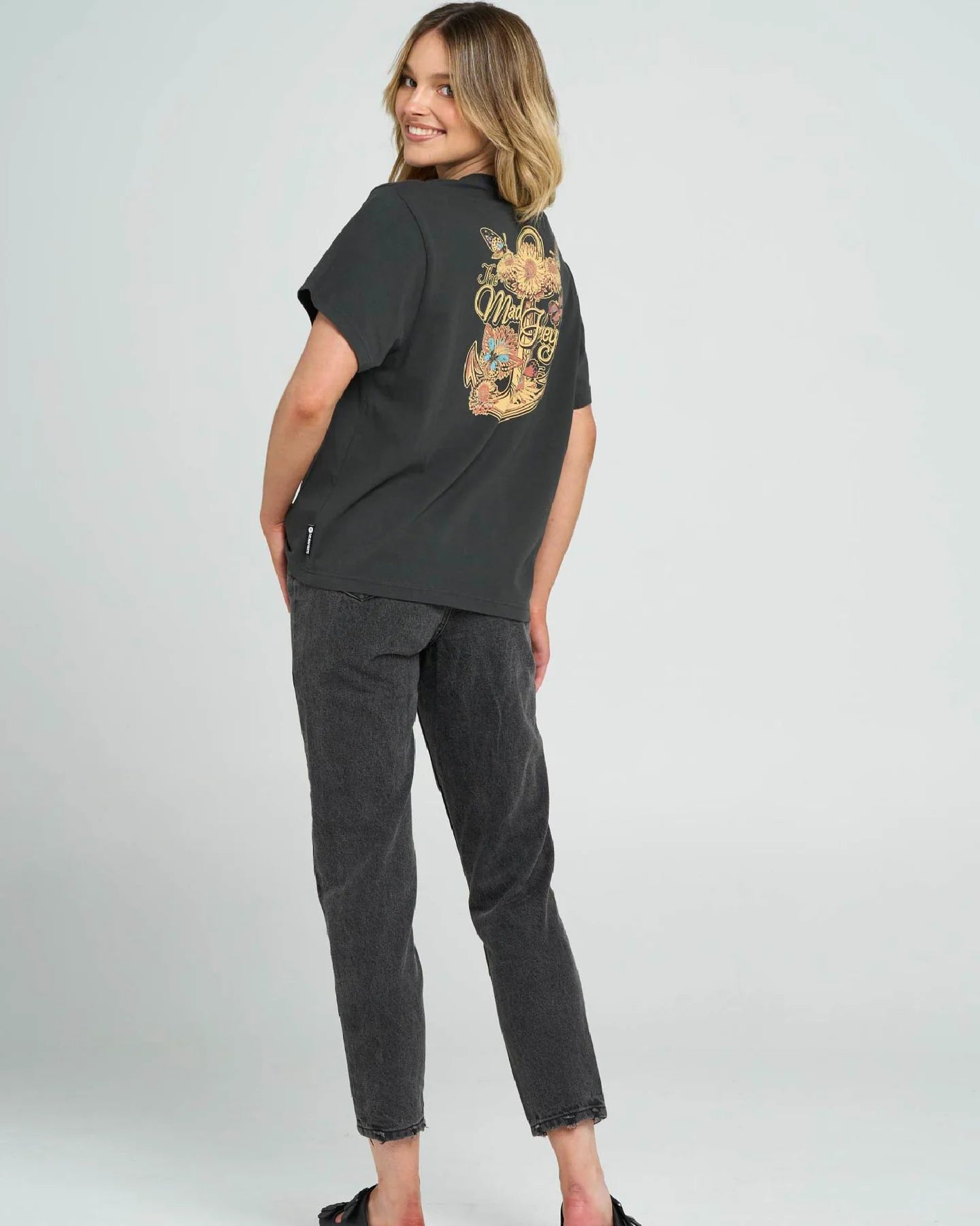 The Mad Hueys Butterfly Anchor Womens Short Sleeve Tee | Vintage Black