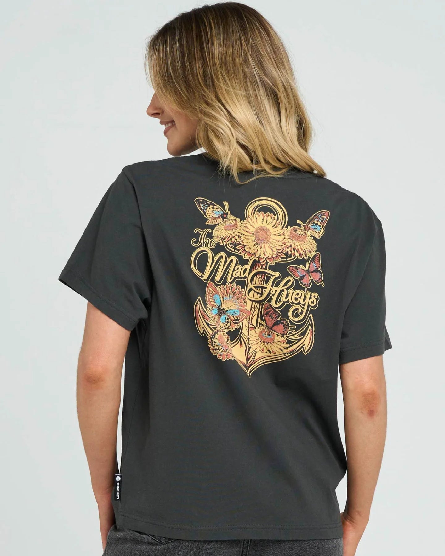 The Mad Hueys Butterfly Anchor Womens Short Sleeve Tee | Vintage Black