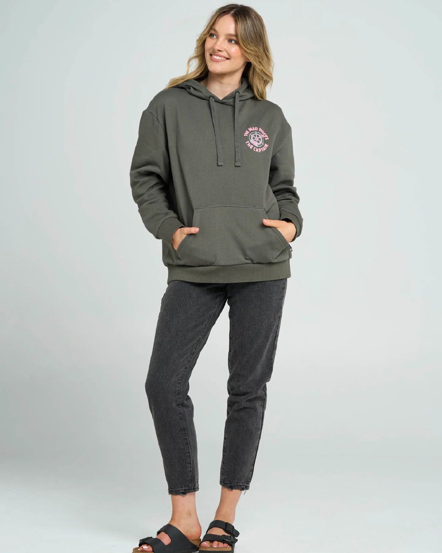 The Mad Hueys Two Faced Captain Womens Hooded Pullover | Charcoal