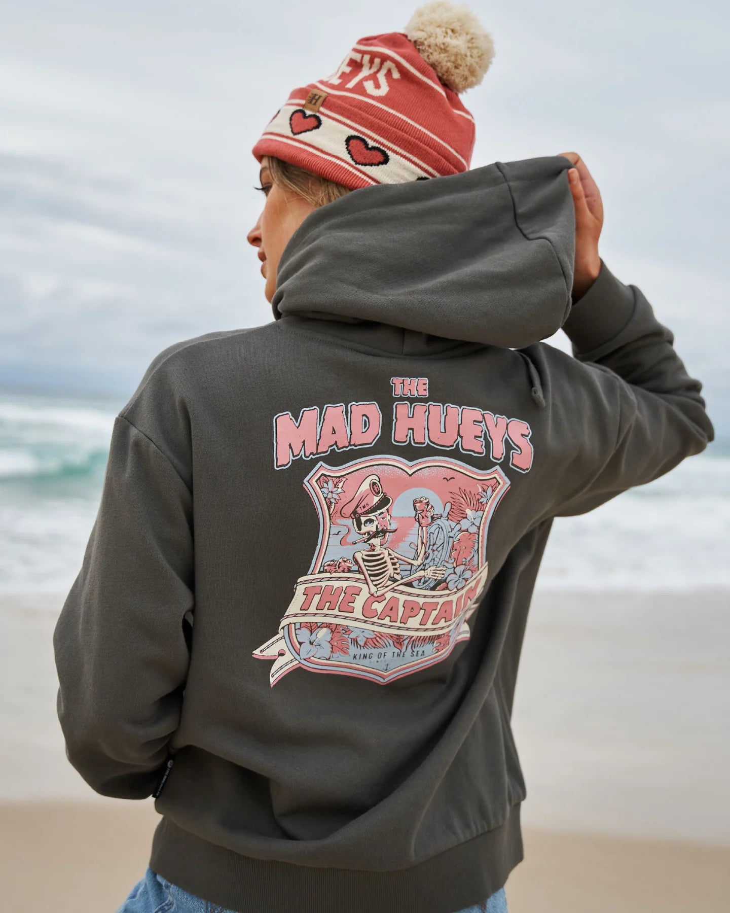 The Mad Hueys Two Faced Captain Womens Hooded Pullover | Charcoal