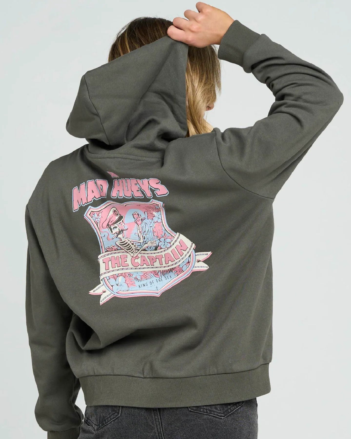 The Mad Hueys Two Faced Captain Womens Hooded Pullover | Charcoal