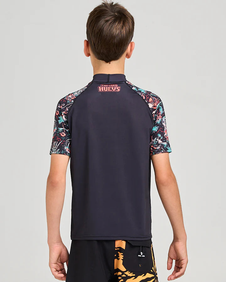 The Mad Hueys She'll Be Right Youth Raglan Short Sleeve Youth Rashie Black