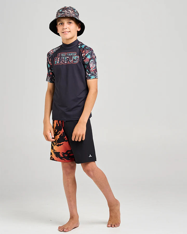 The Mad Hueys She'll Be Right Youth Raglan Short Sleeve Youth Rashie Black