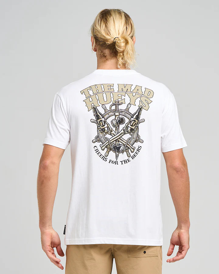 THE MAD HUEYS SHIP WHEEL BEERS SS TEE WHITE