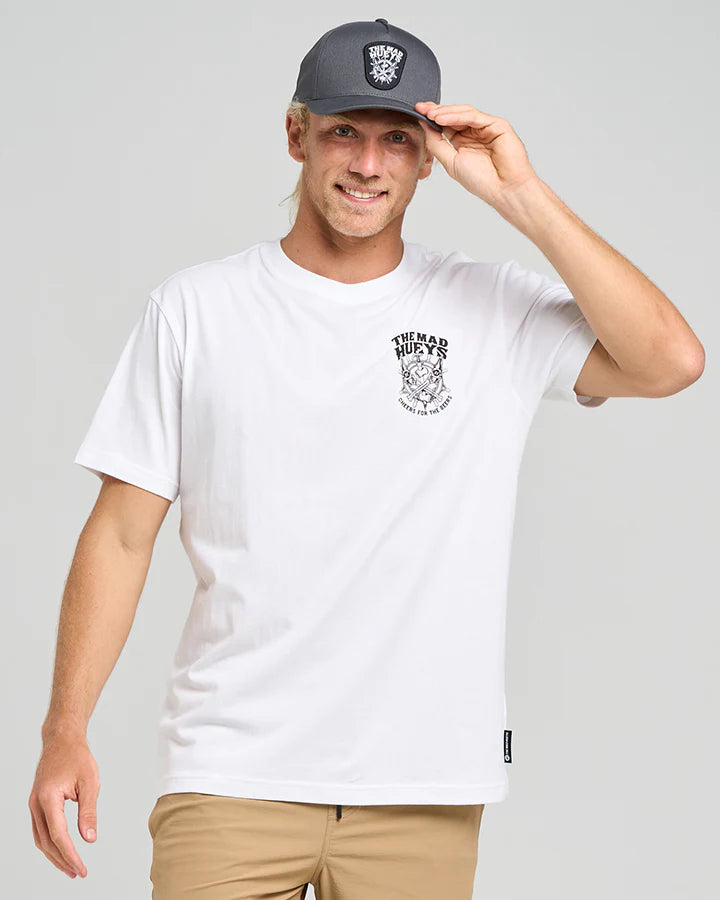 THE MAD HUEYS SHIP WHEEL BEERS SS TEE WHITE