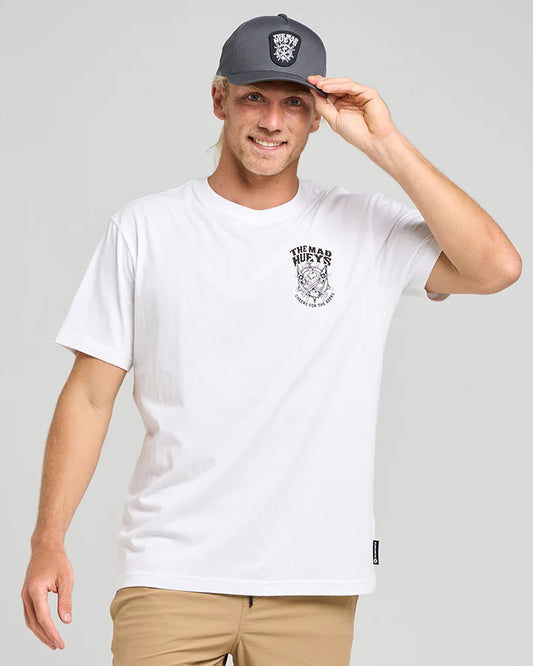 THE MAD HUEYS SHIP WHEEL BEERS SS TEE WHITE
