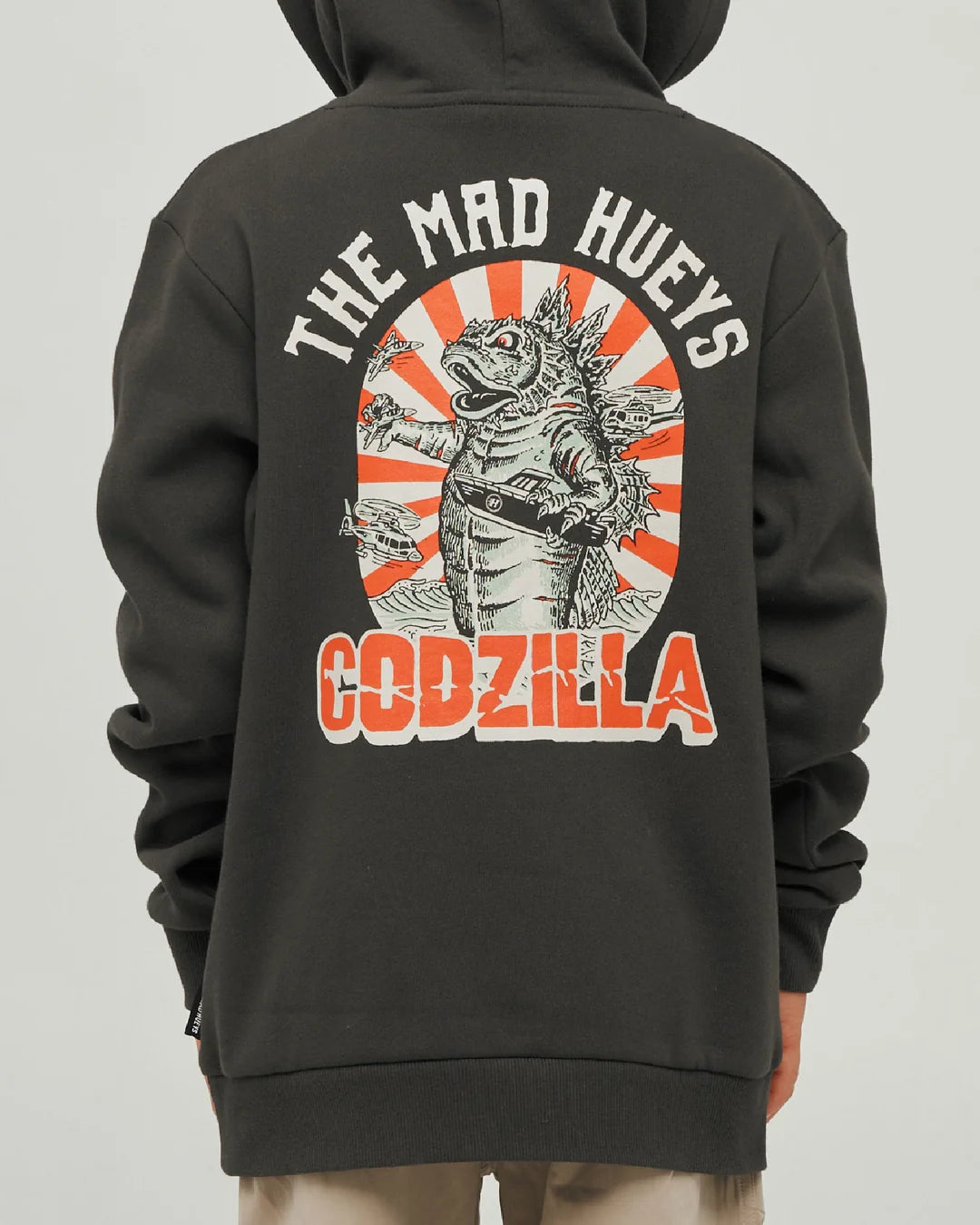 The Mad Hueys Codzilla Forever Youth Hooded Pullover | Vintage Black