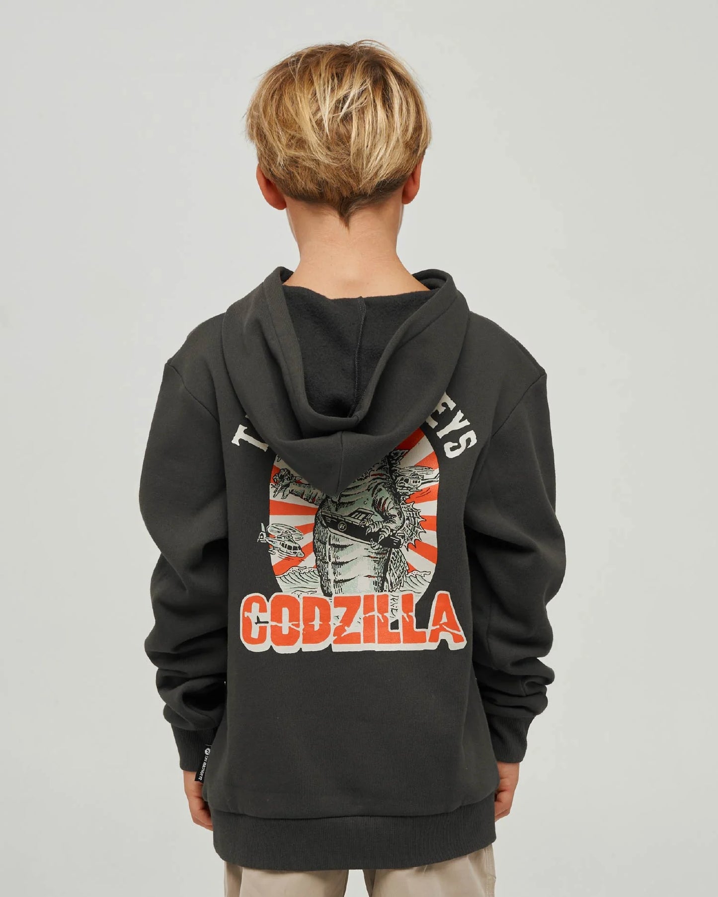 The Mad Hueys Codzilla Forever Youth Hooded Pullover | Vintage Black