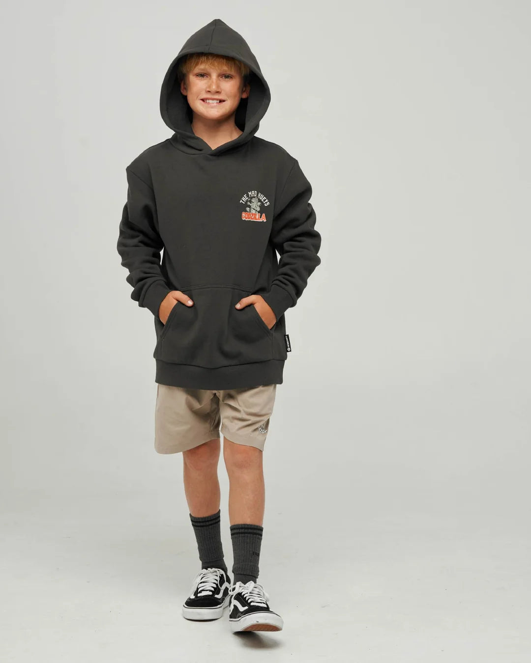 The Mad Hueys Codzilla Forever Youth Hooded Pullover | Vintage Black