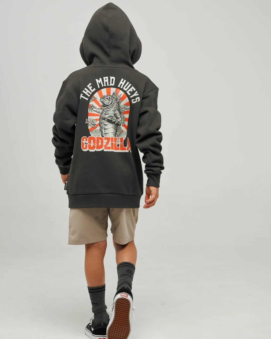 The Mad Hueys Codzilla Forever Youth Hooded Pullover | Vintage Black