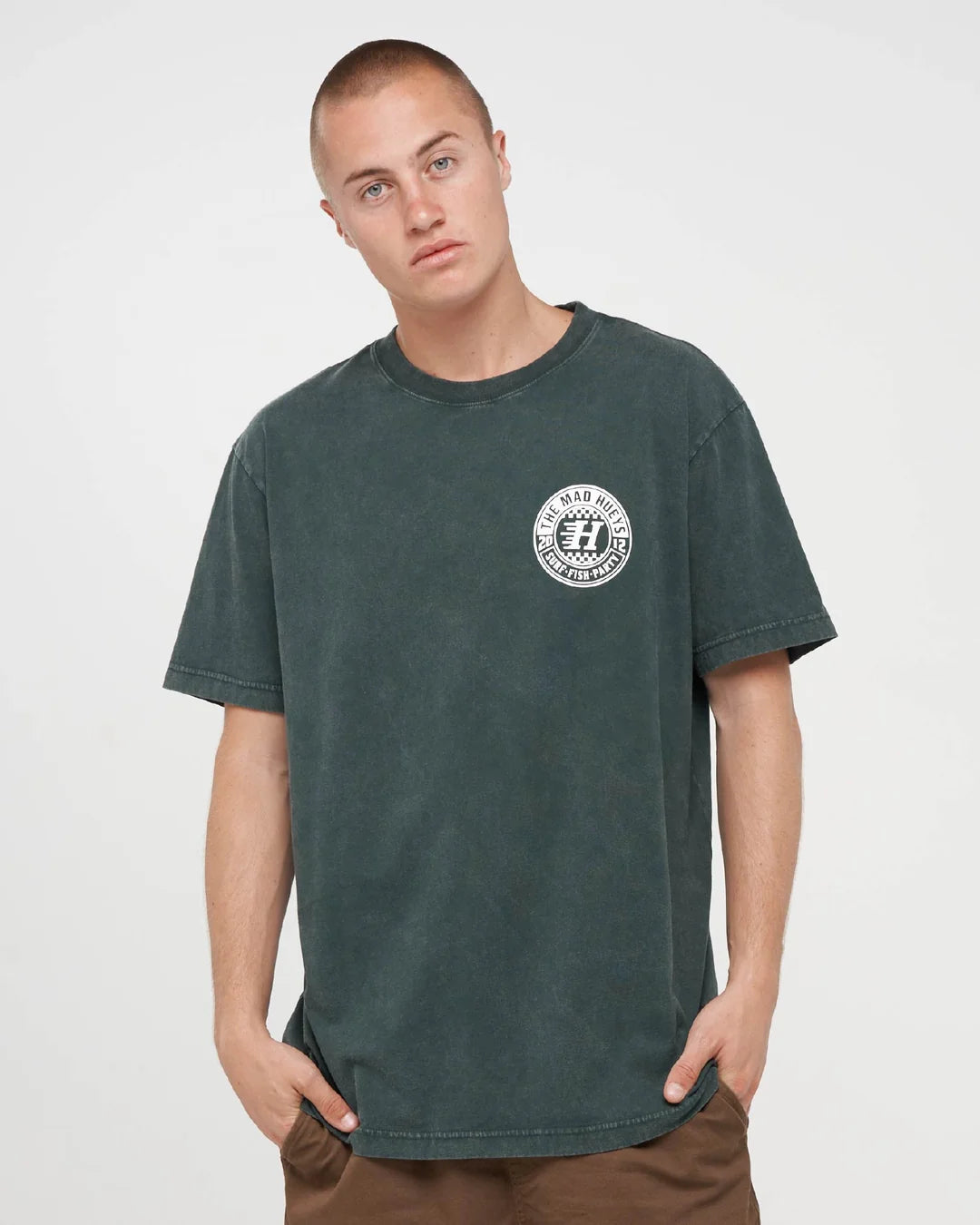 The Mad Hueys Checker Hueys Short Sleeve Tee | Pine Green Washed