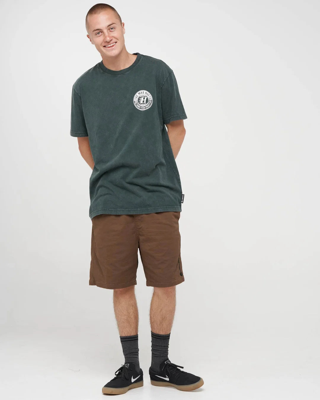 The Mad Hueys Checker Hueys Short Sleeve Tee | Pine Green Washed