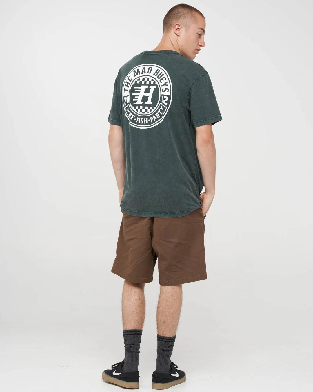 The Mad Hueys Checker Hueys Short Sleeve Tee | Pine Green Washed