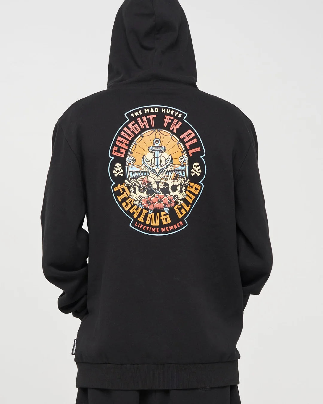 The Mad Hueys Caught Fk Skull Hooded Pull Over | Black