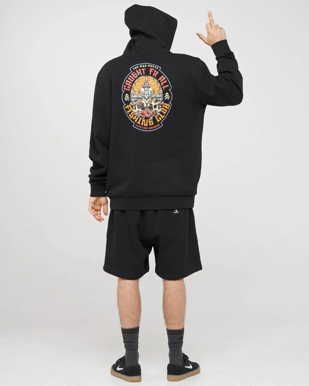 The Mad Hueys Caught Fk Skull Hooded Pull Over | Black