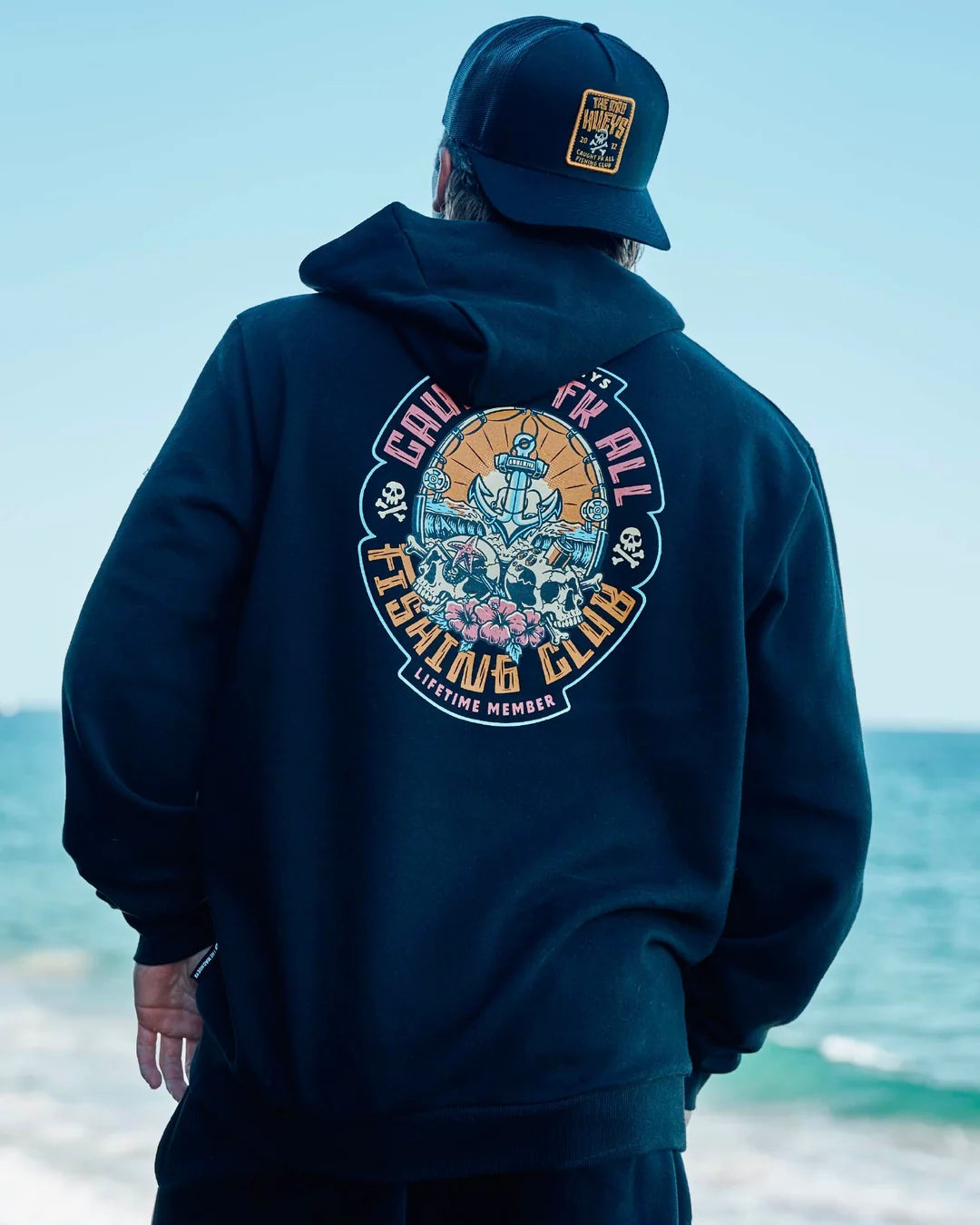 The Mad Hueys Caught Fk Skull Hooded Pull Over | Black