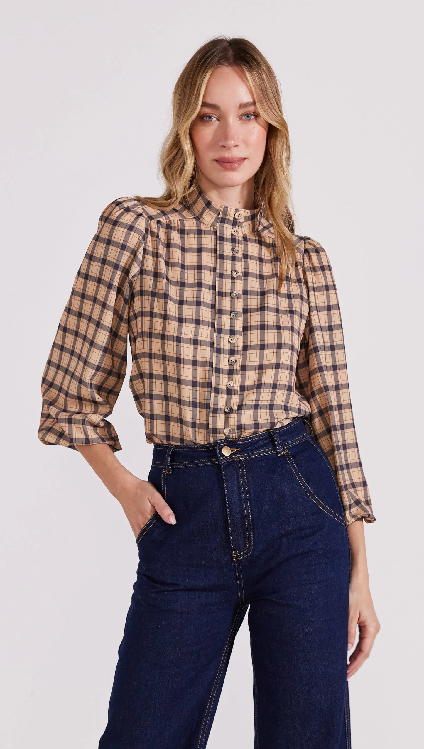 STAPLE THE LABEL HARPER BLOUSE PEACH/BLACK