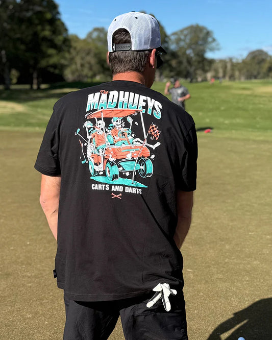 THE MAD HUEYS CARTS AND DARTS SS TEE BLACK