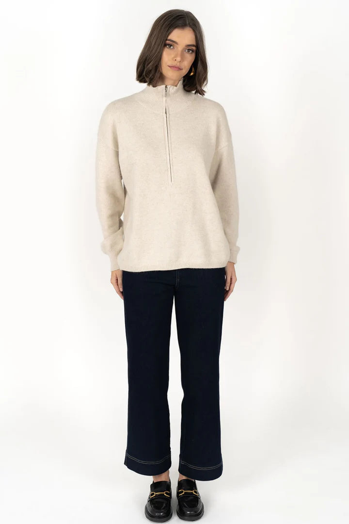HUMIDITY KNOX ZIP SWEATER ALMOND