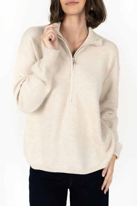 HUMIDITY KNOX ZIP SWEATER ALMOND