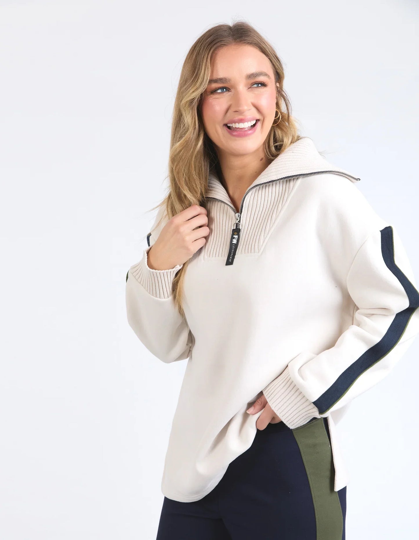 FOXWOOD KNIT COLLAR CREW BONE