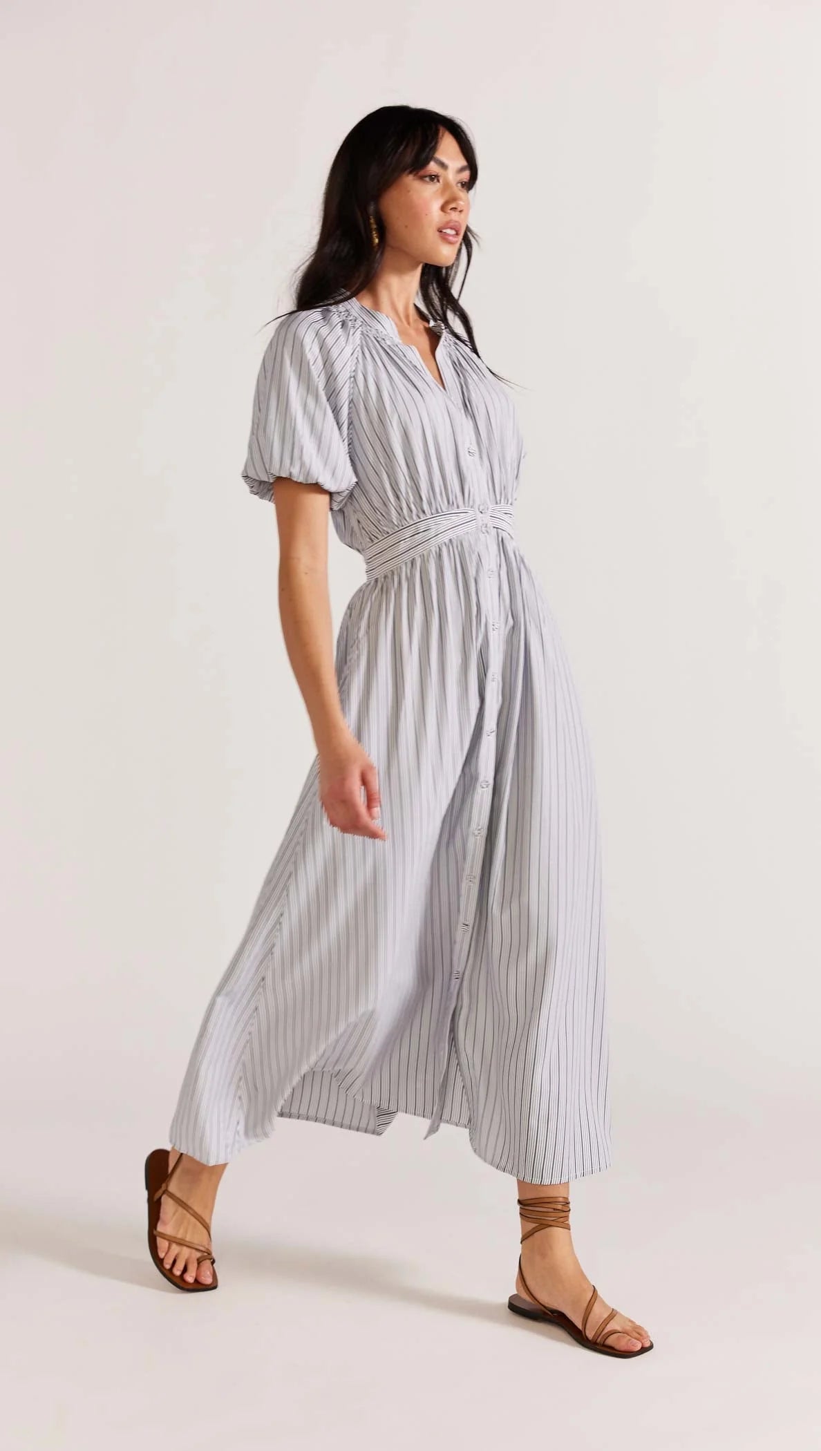 STAPLE THE LABEL LIORA MIDI DRESS NAVY/WHITE