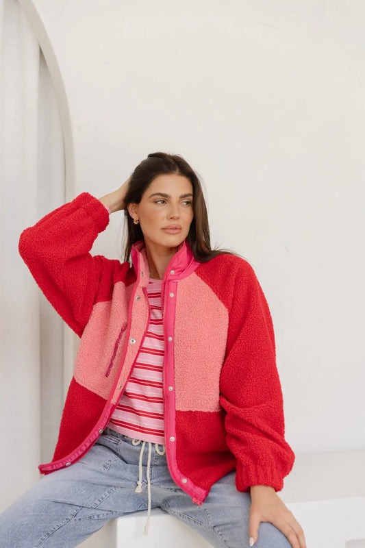 BETTY BASICS FRANKLIN FLEECY JACKET PINK/RED