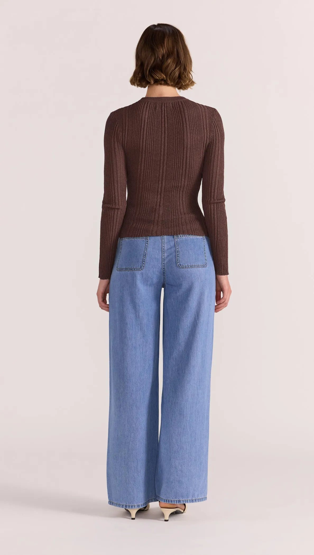 STAPLE THE LABEL LUNA RIBBED KNIT TOP NUTMEG