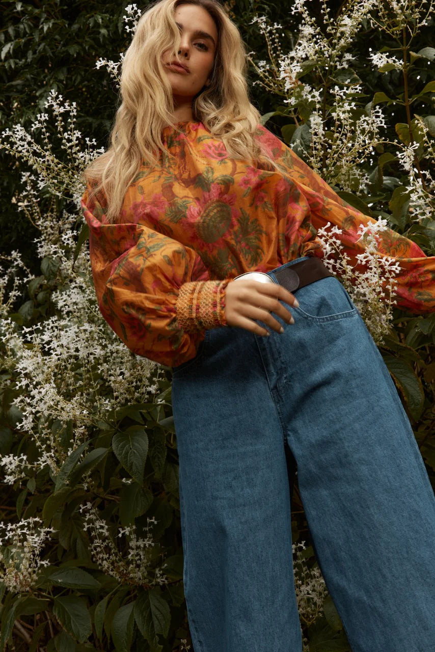 FATE+BECKER PANAMA TOP ORANGE FLORAL