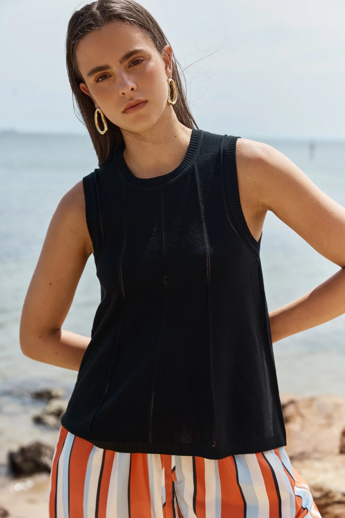 Sass Krista Pointelle Tank | Black