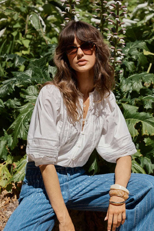 Fate + Becker Freya Lace Trim Blouse | White