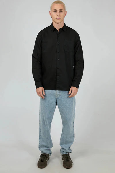 Silent Theory Linen Long Sleeve Shirt ll | Black