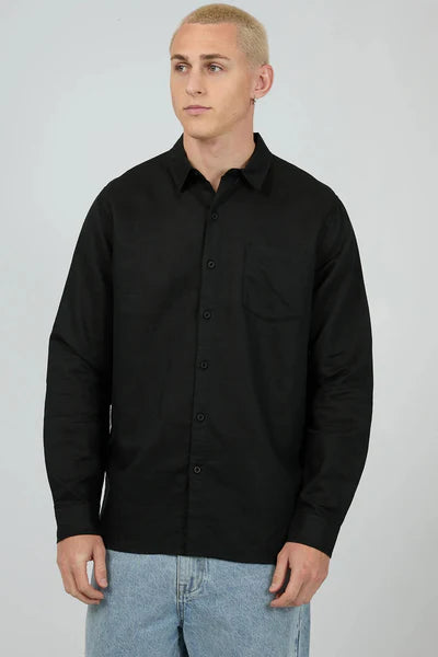 Silent Theory Linen Long Sleeve Shirt ll | Black