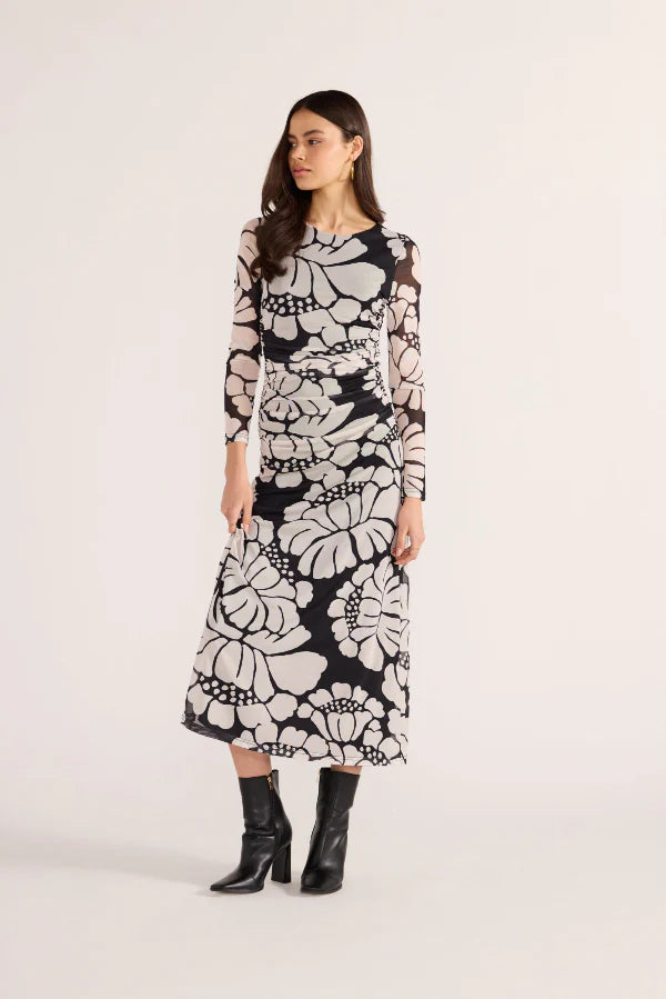 MINKPINK PERSEPHONE MESH MAXI DRESS BLACK FLORAL