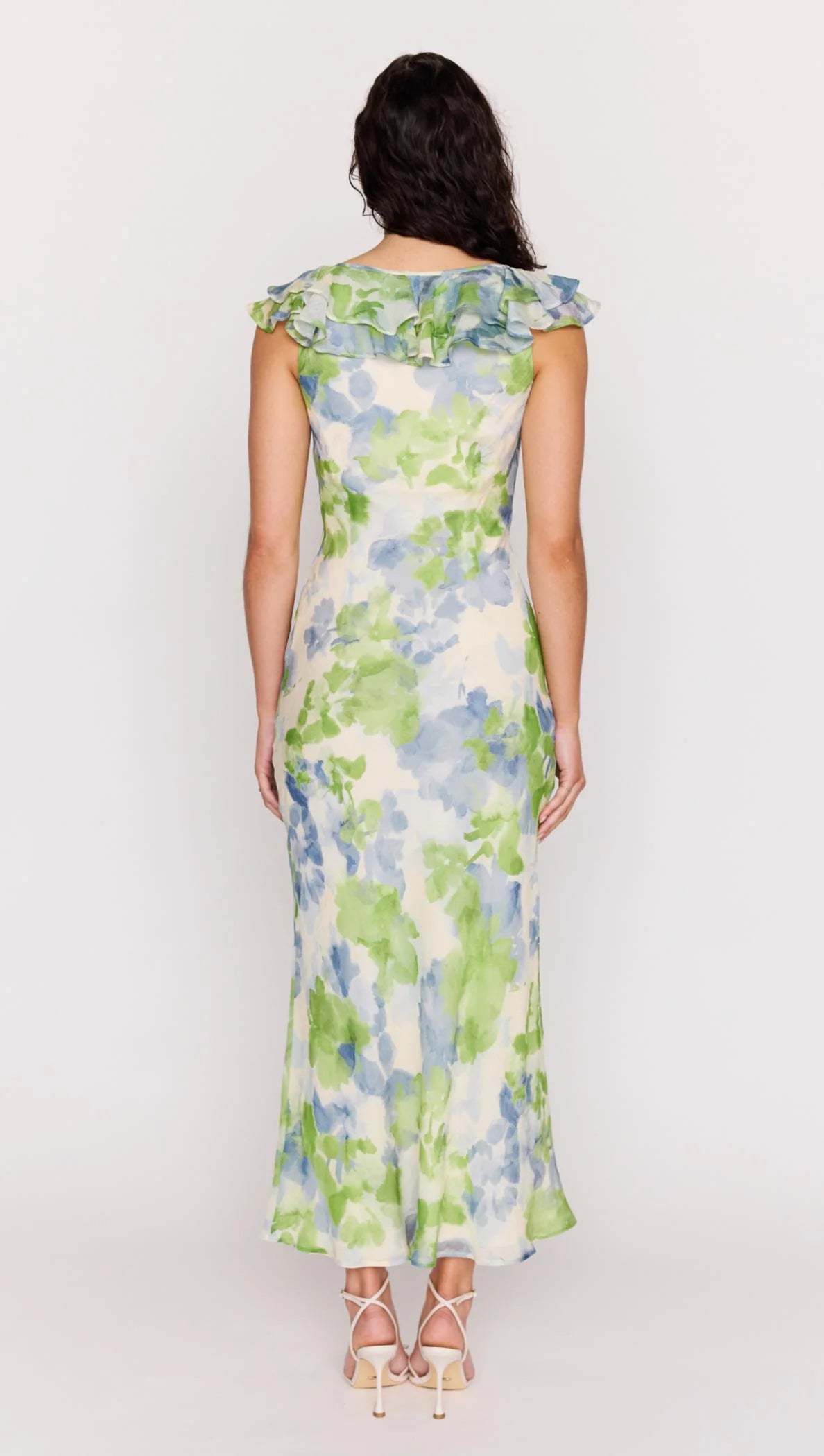 Mink Pink Carrie Ruffled Midi Dress | Watercolour Floral