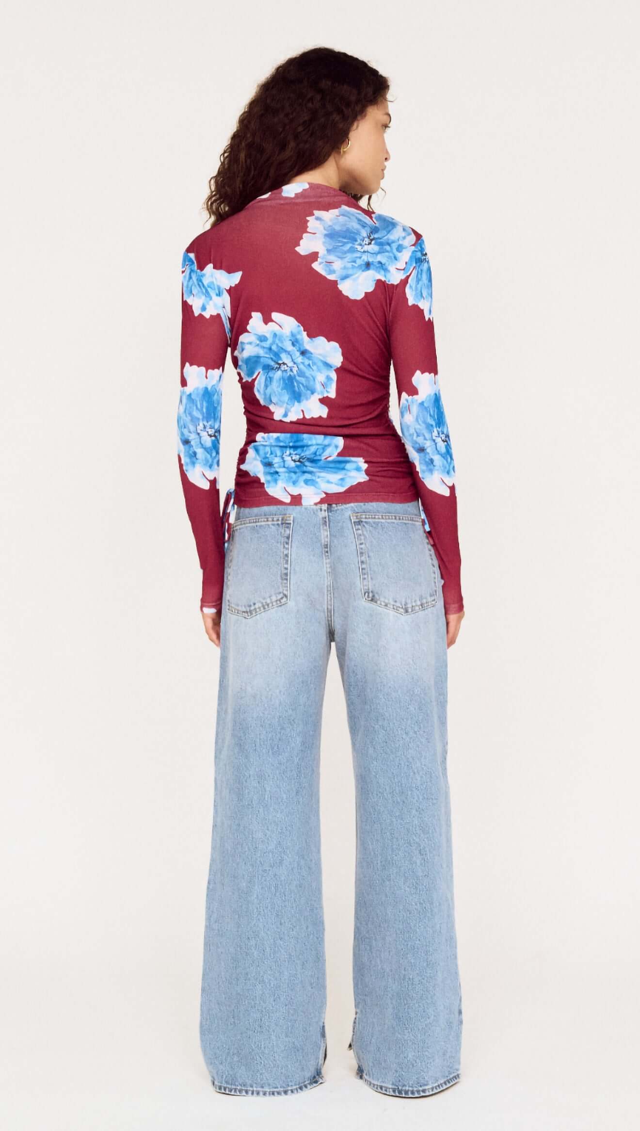 Mink Pink Fiorella Mesh Top | Wine/Blue Floral